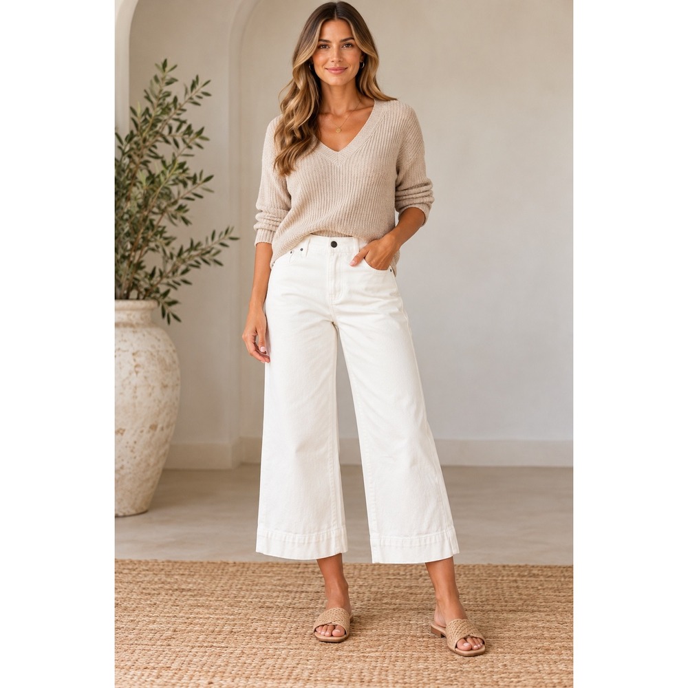a.n.a. High Rise Wide Leg Crop Jeans Women's 10 White Ivory Cotton 24" Inseam